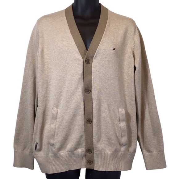 Tommy Hilfiger Mens Button Up Cardigan Size XL Knit Long Sleeve Sweater Academia - Picture 1 of 14